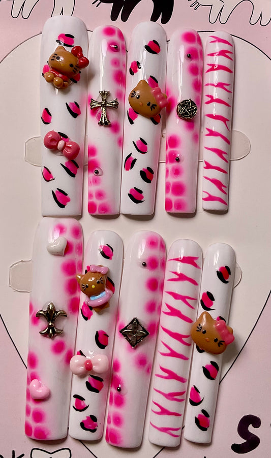 Sweet Pink Leopard & Stripe Press On Nails