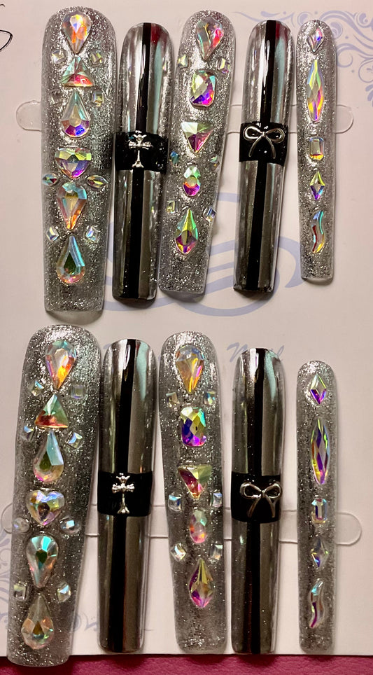 Y2K Iridescent Sliver Press On Nails