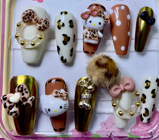 Cheetah Print Hello Kitty Press On Nails