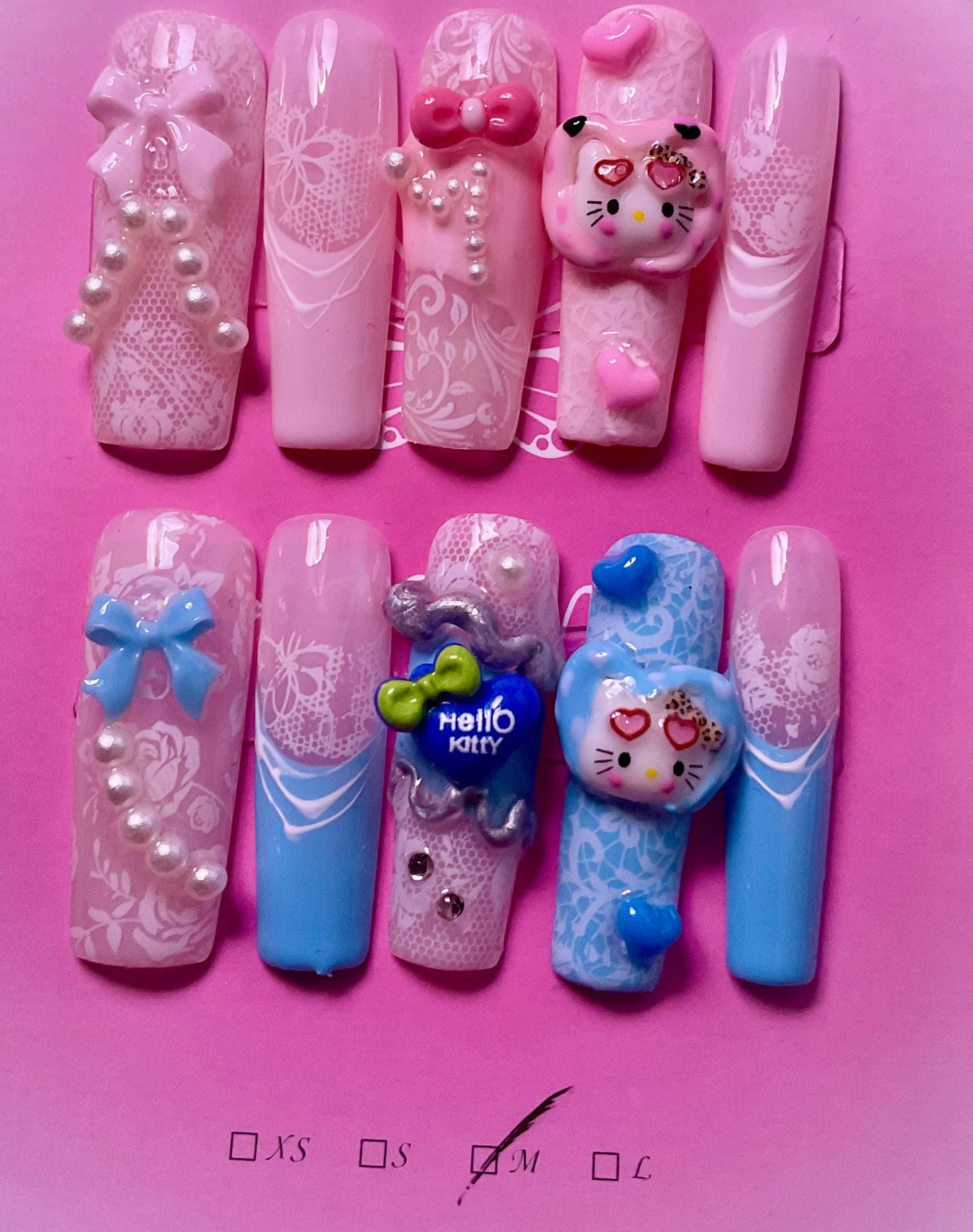 Pink & Blue Hello Kitty Press On Nails