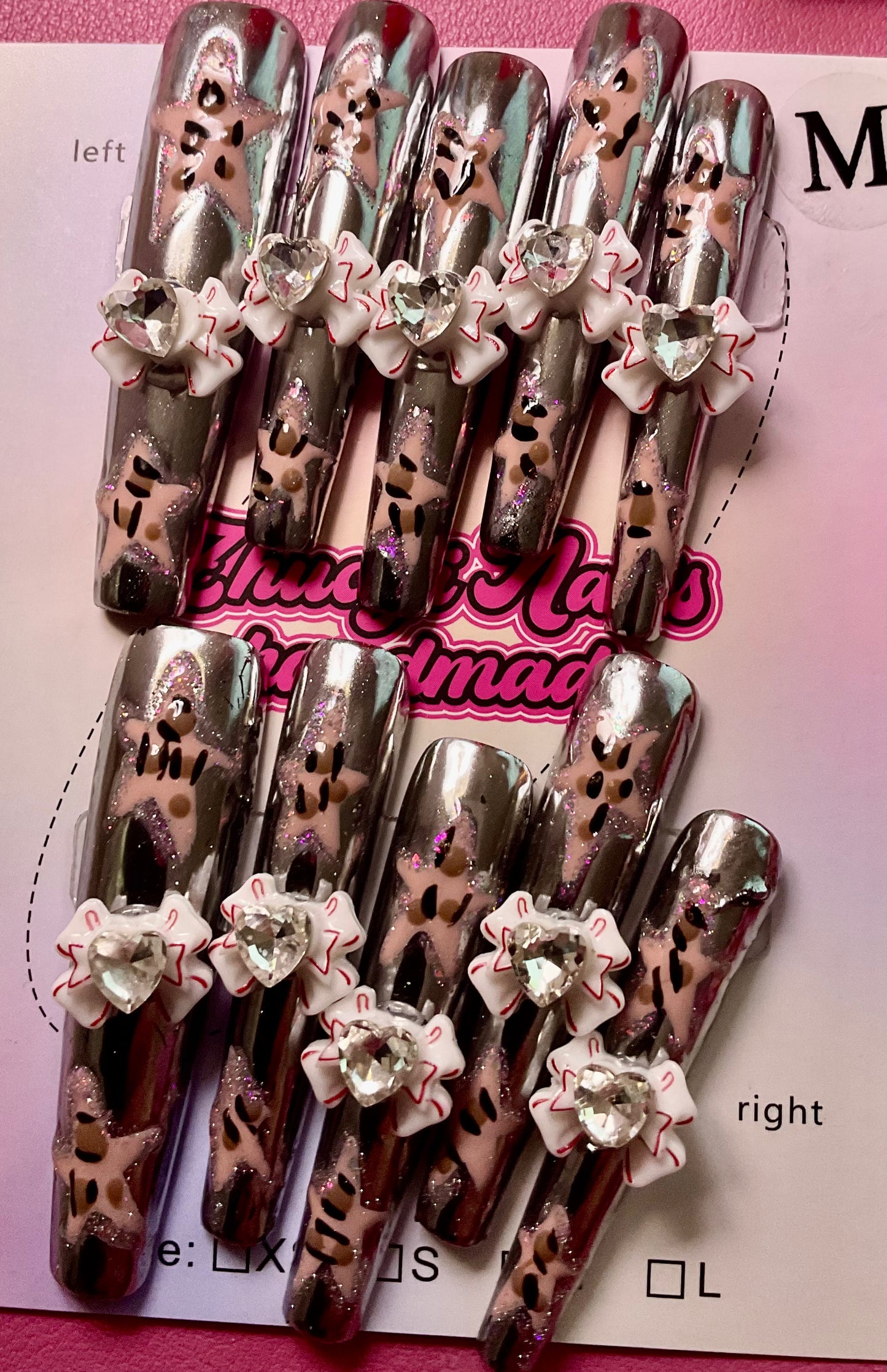 Chrome With Bow Press On Nails