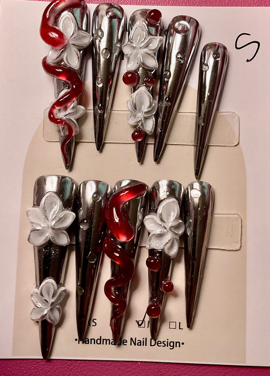 Chrome Blossom Press On Nails