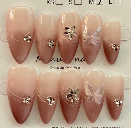 Butterfly Kisses Pink Press On Nails