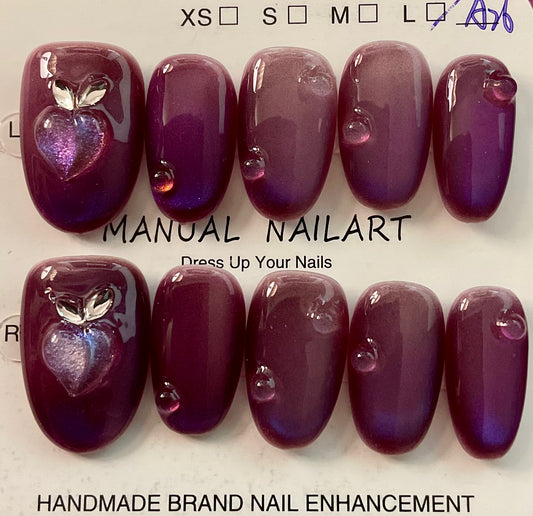 Amethyst Heart Glow Press On Nails