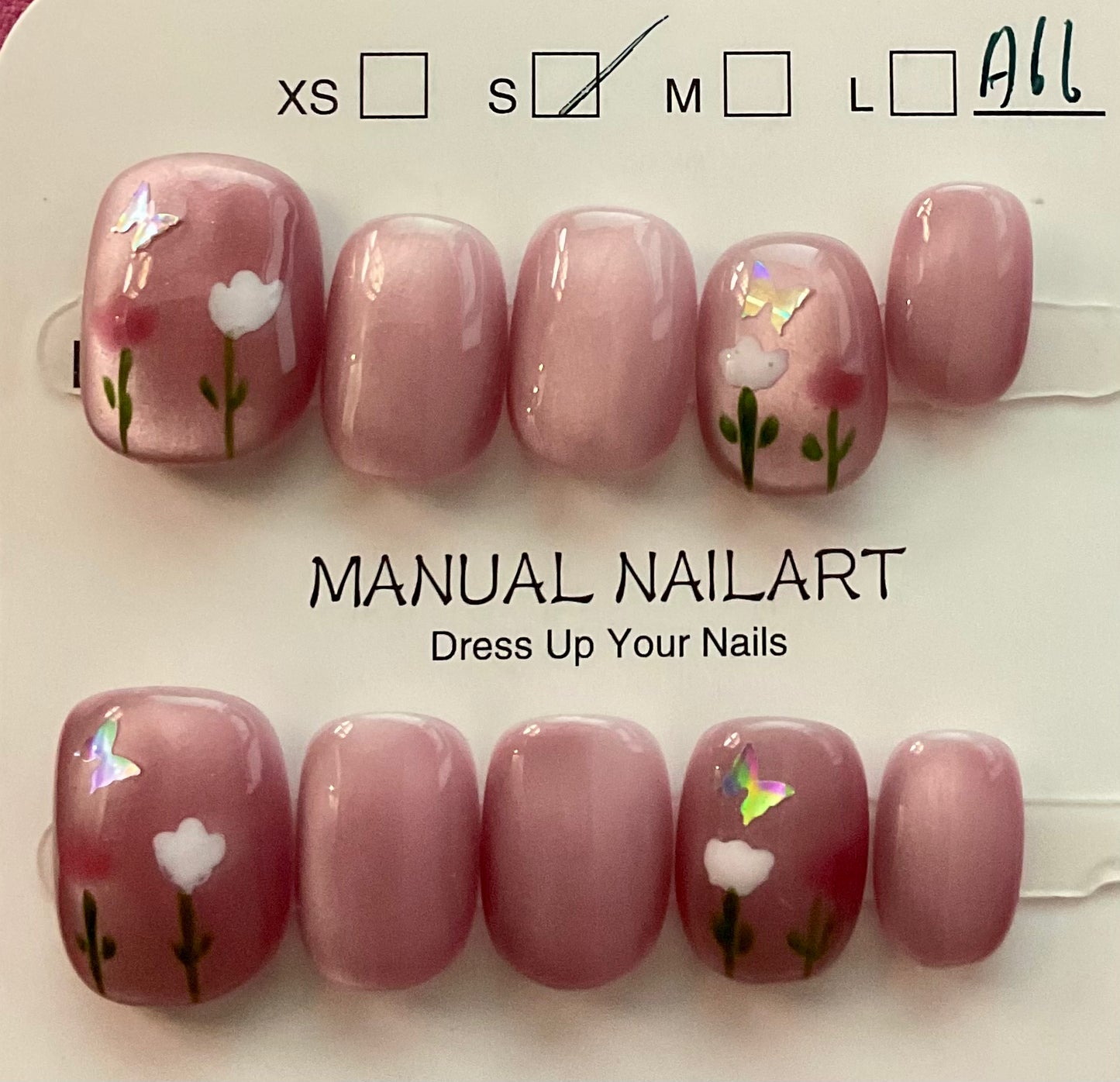 Floral Pink Butterfly Press On Nails