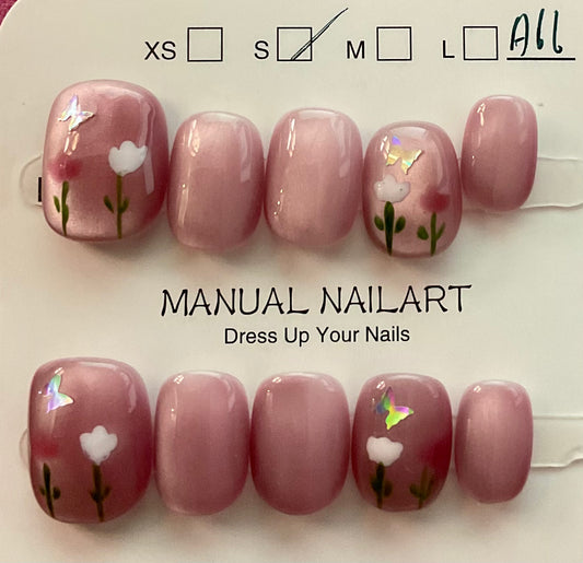 Floral Pink Butterfly Press On Nails