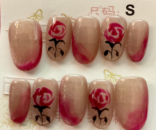 Rose Blossom Nude Gradient Press On Nails