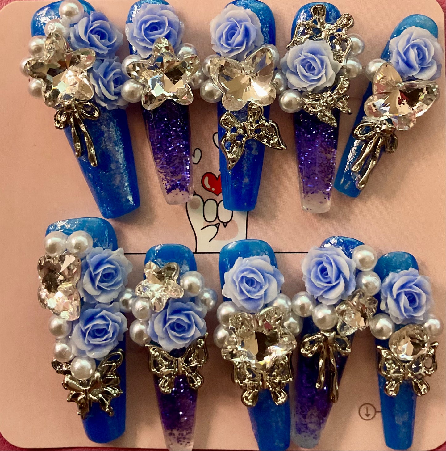 Enchanted Blue Rose Press On Water Nails