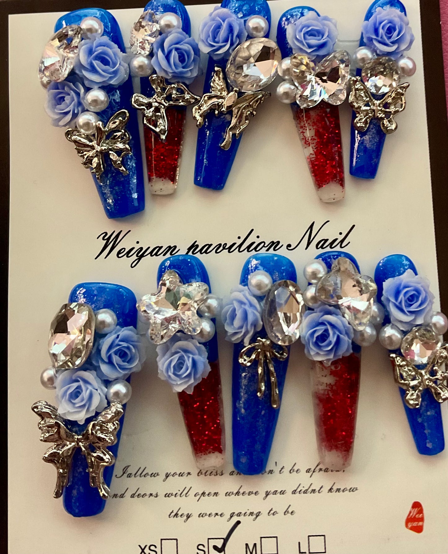 Enchanted Blue Rose Press On Water Nails