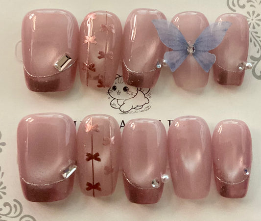 Blush Bow Elegance Press On Nails