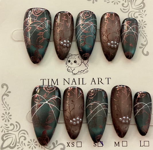 Copper Bloom Noir Press On Nails