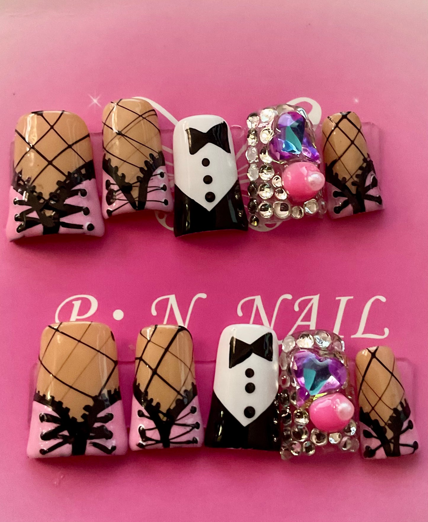 Bow Tie & Bling Press On Nails