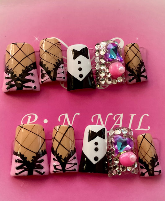 Bow Tie & Bling Press On Nails