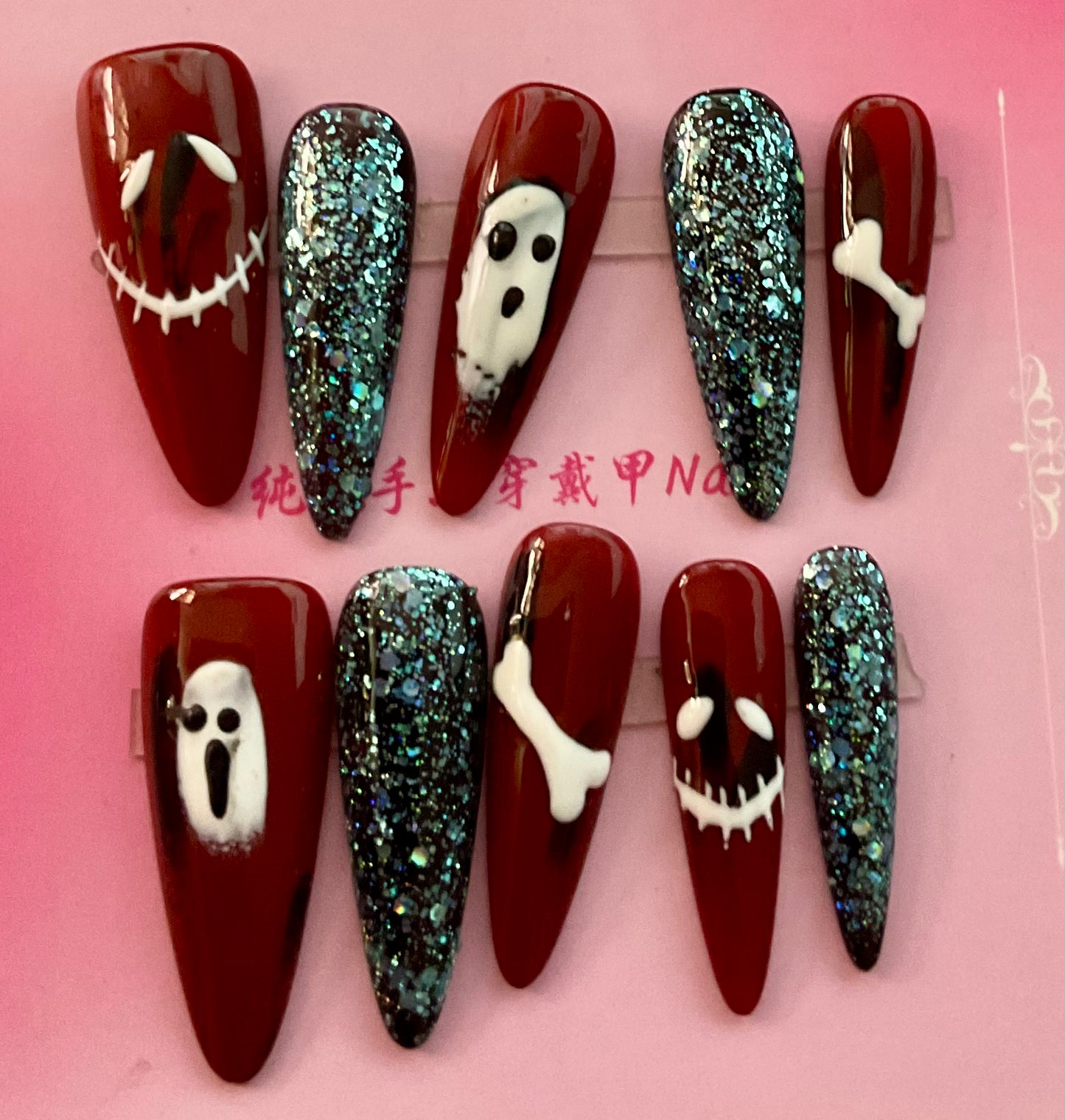 Ghost & Bones Glitter Press On Nails