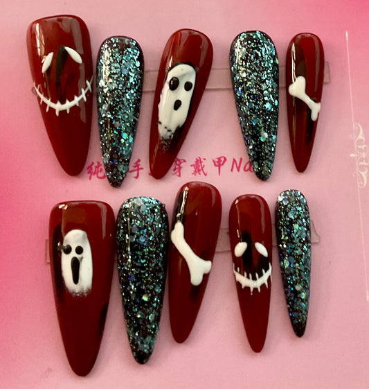 Ghost & Bones Glitter Press On Nails