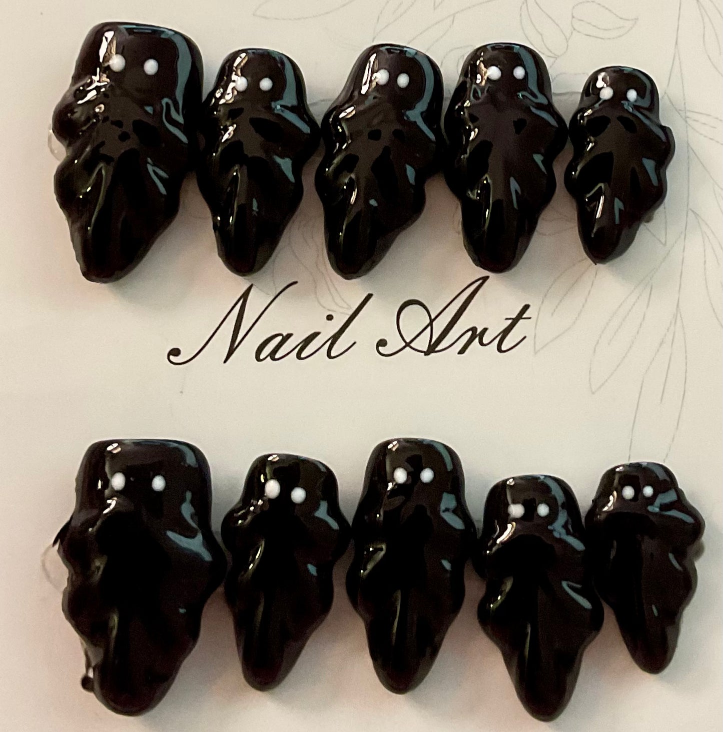 3D Black Ghost Halloween Press On Nails