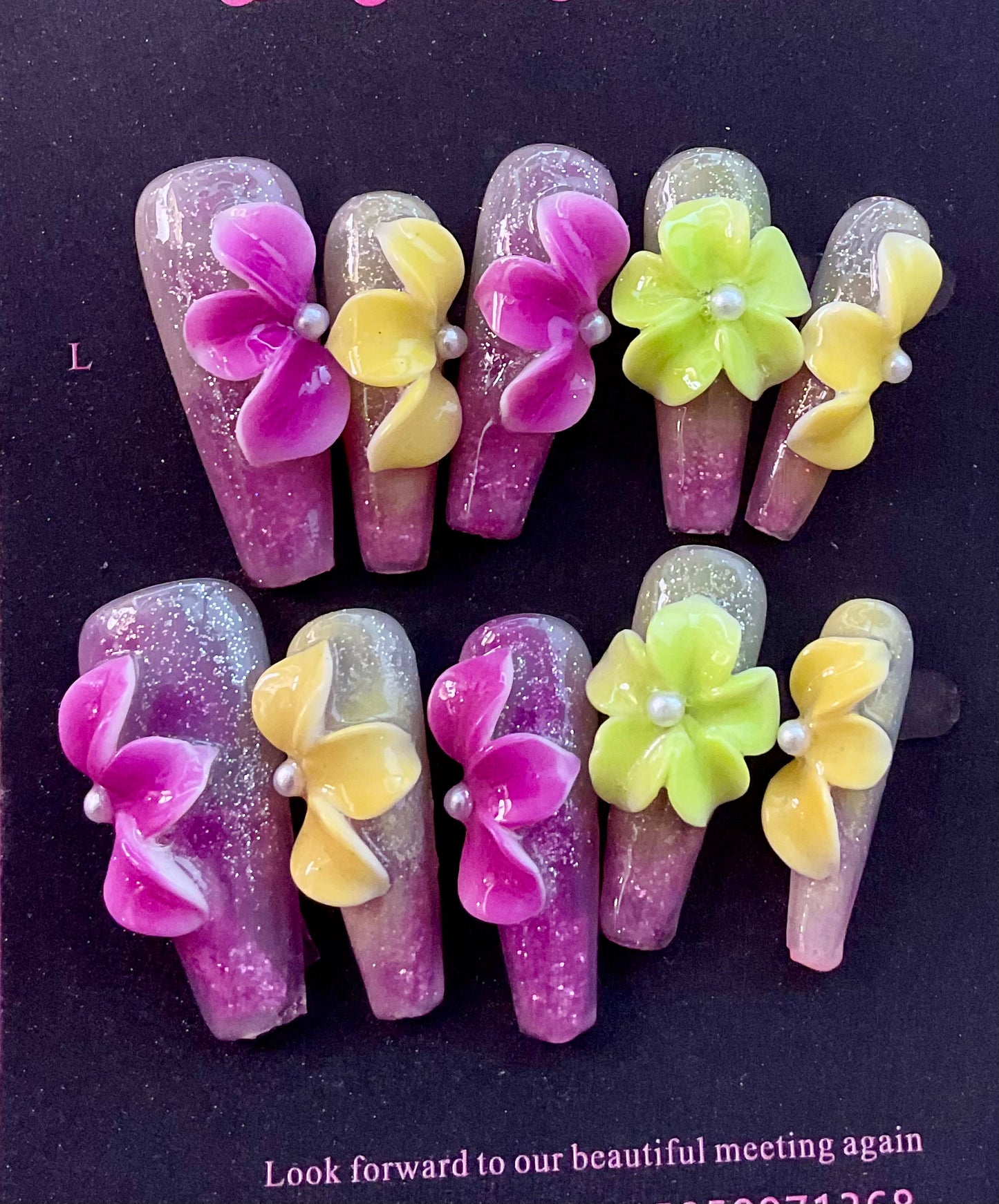 Multi-Color Blossom Press On Nails