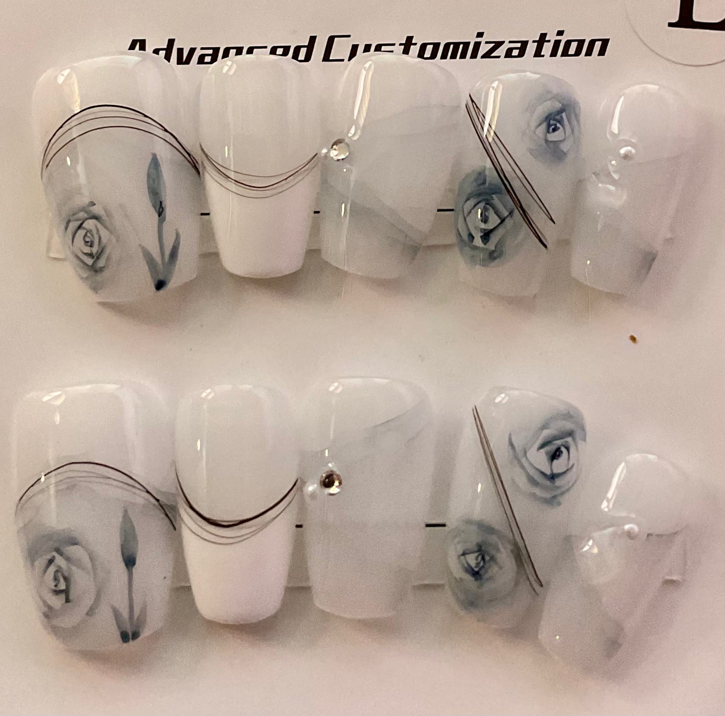 Elegant White Rose Press On Nails