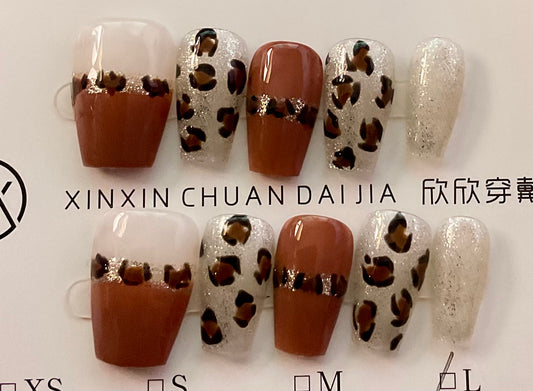 Leopard Print & Glitter Press On Nails