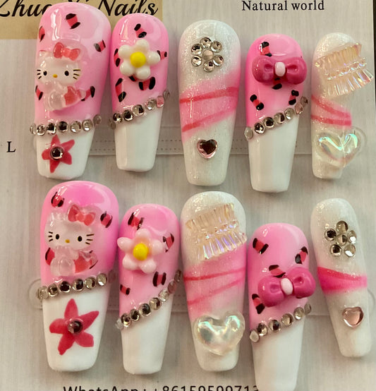 Cute Hallo Kitty Inspired Press On Nails
