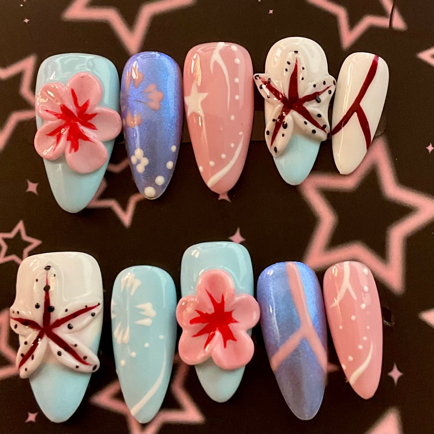 Tropical Starfish 3D Press On Nails