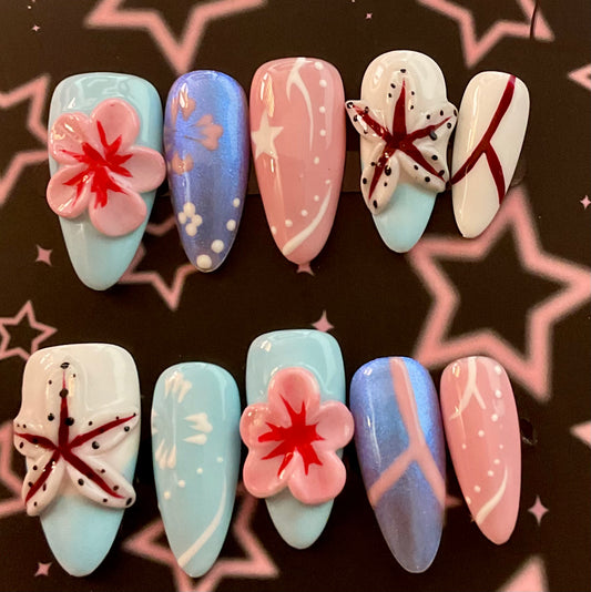 Tropical Starfish 3D Press On Nails
