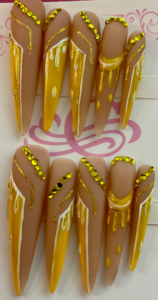Golden Drip Stiletto Press On Nails