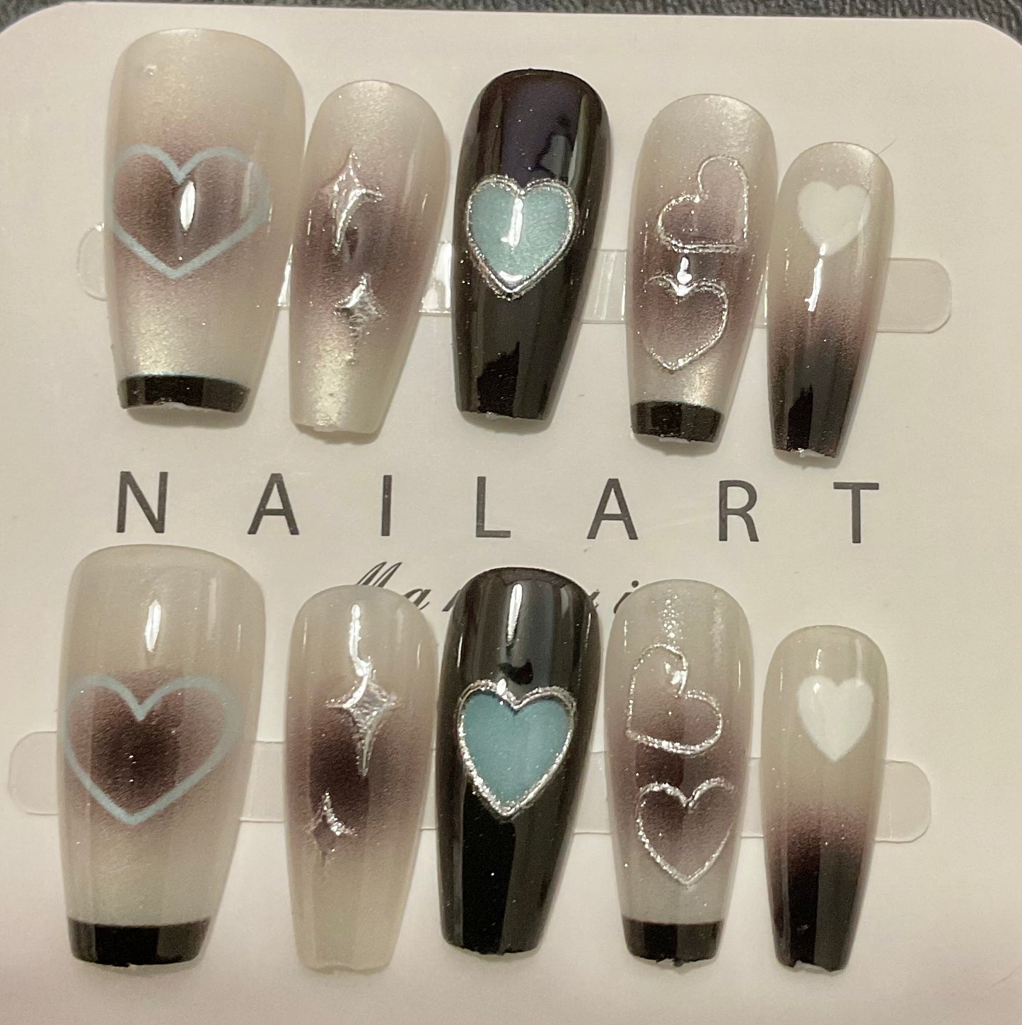 Black Ombre Heart Press On Nails