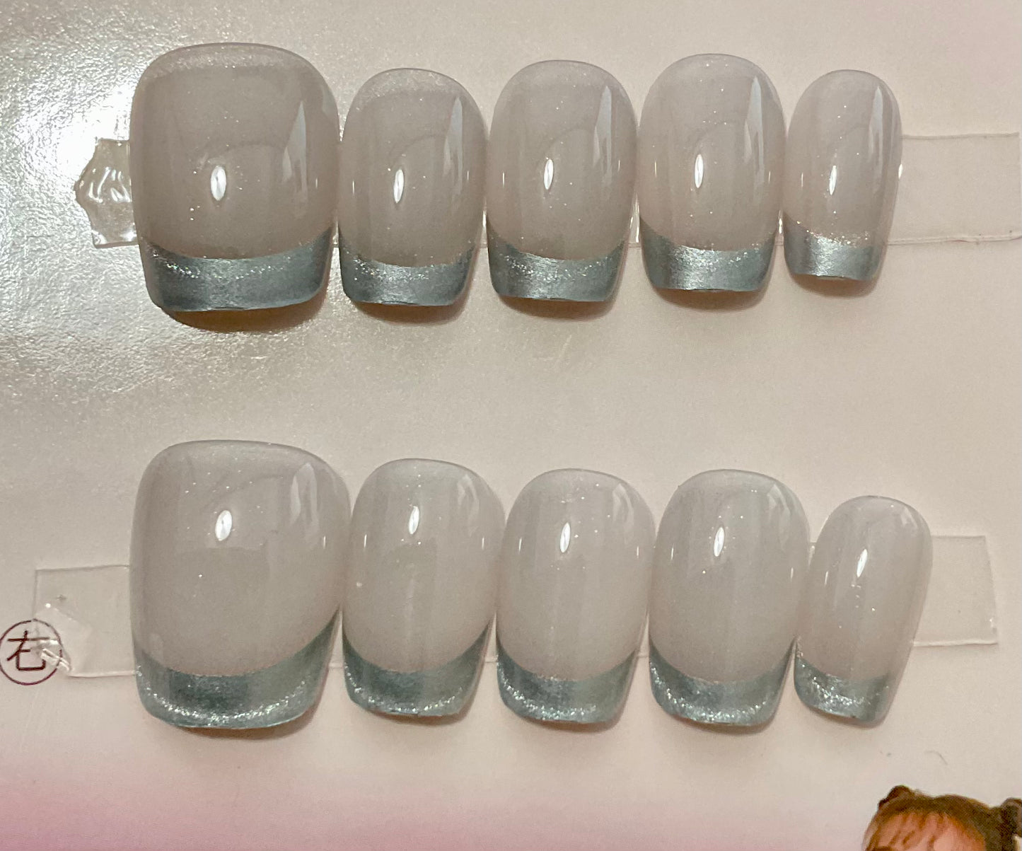 Silver French Tips Press On Nails