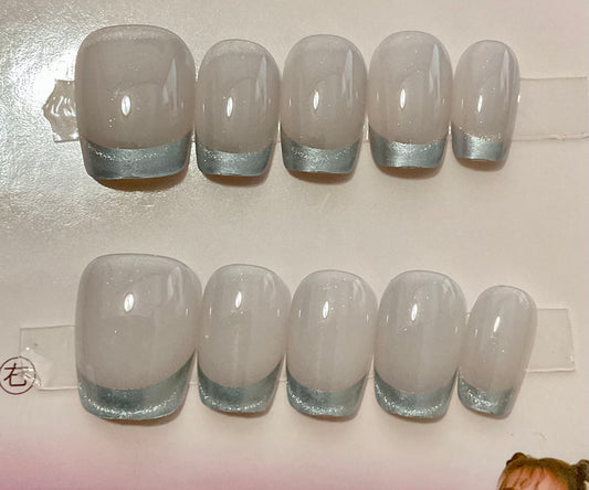 Silver French Tips Press On Nails
