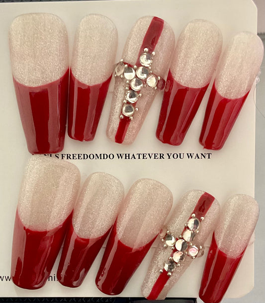 Red French Tip Press On Nails
