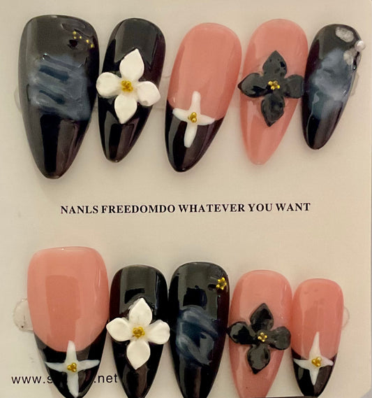 Midnight Bloom Press On Nails