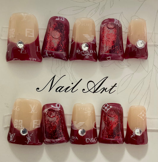 Wine & Pearl Press On Water Nails