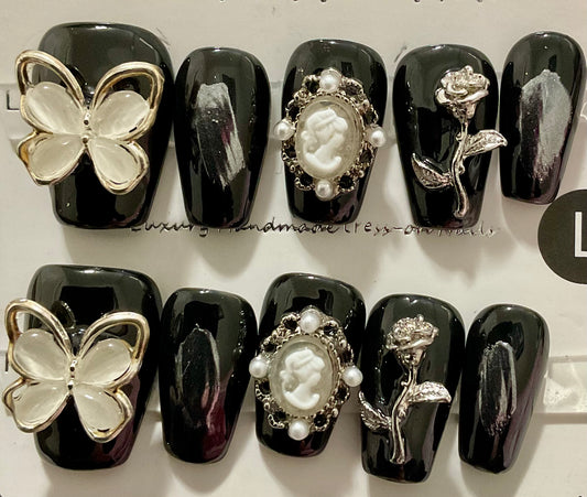 Gothic Butterfly & Rose Press On Nails