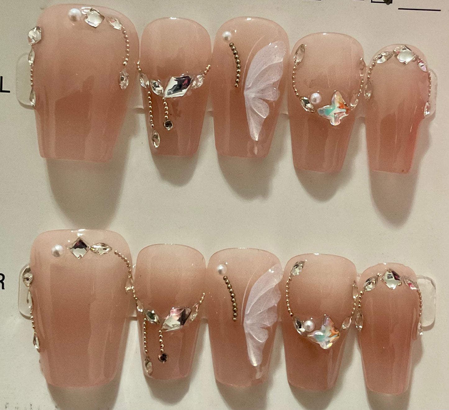 Nude Rhinestone Butterfly Press On Nails