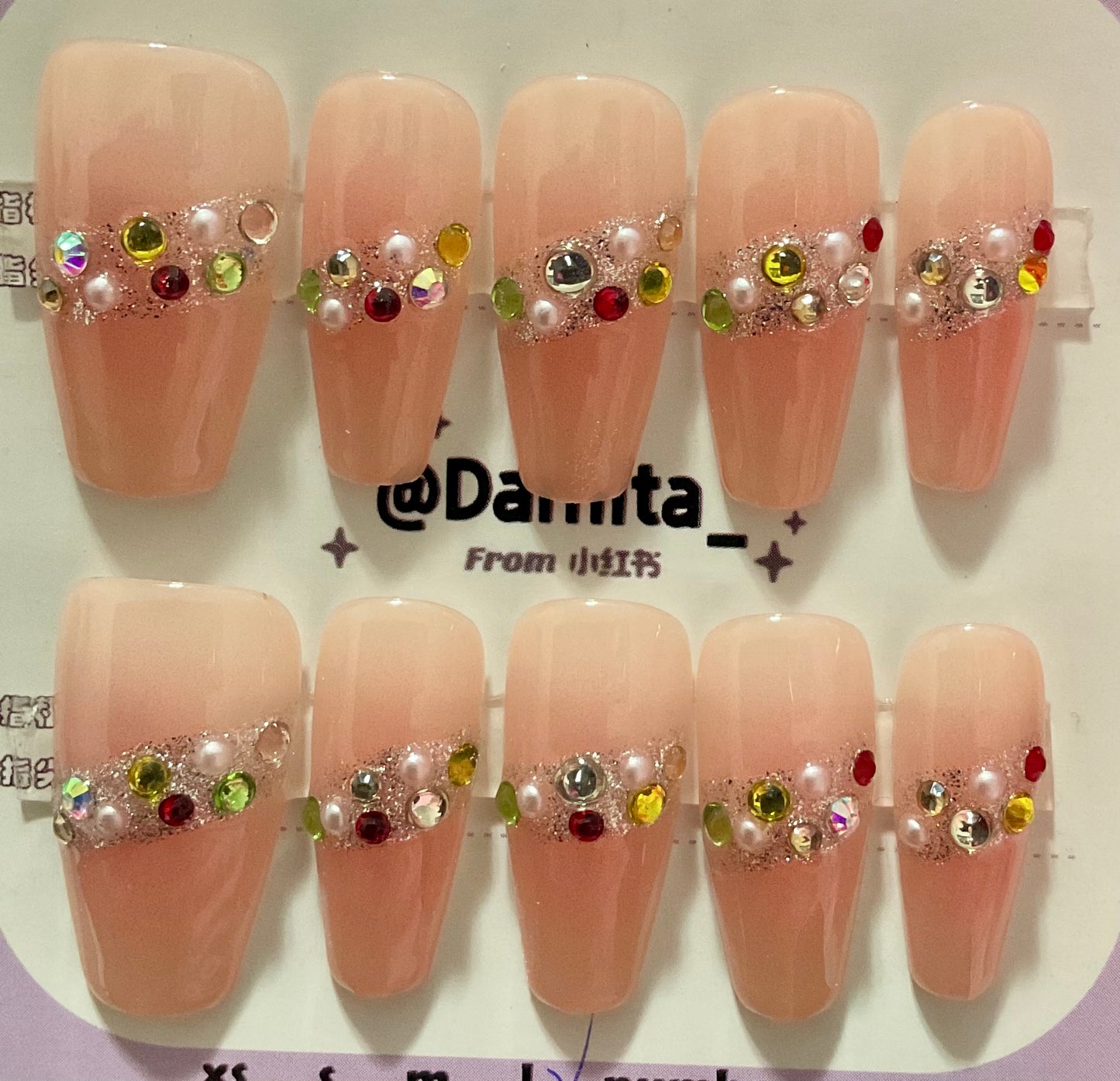 Multicolor Rhinestone Press On Nails