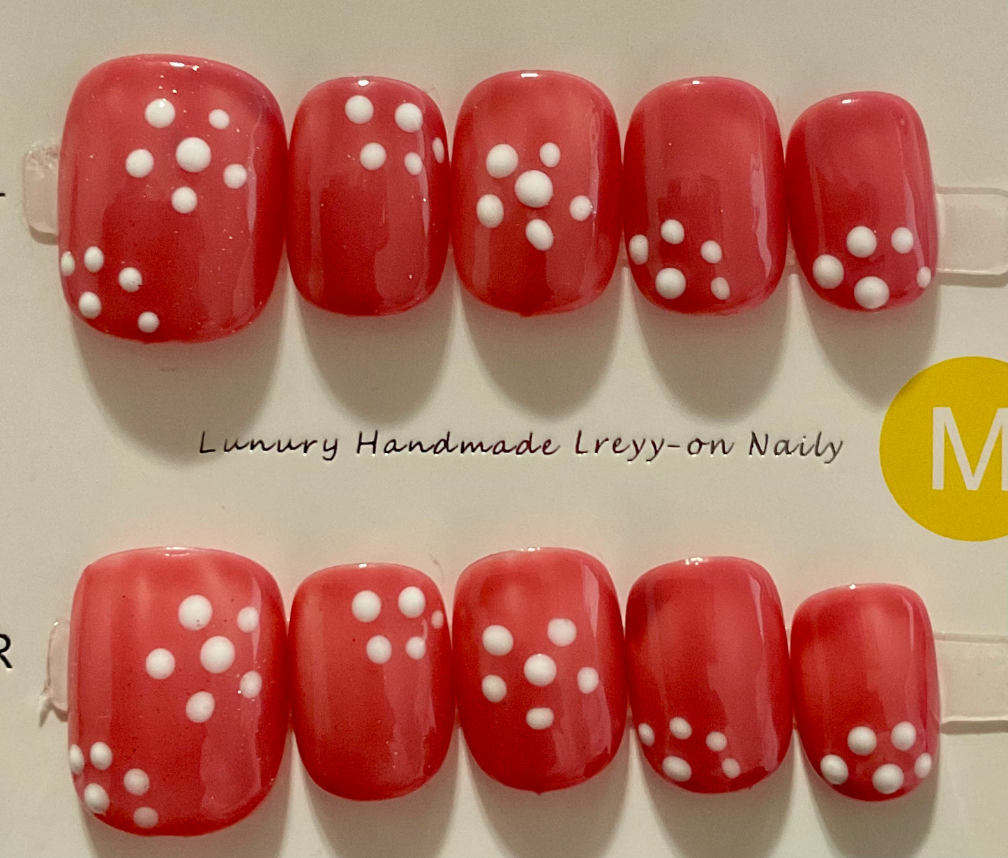 Coral Polka Dot Press On Nails