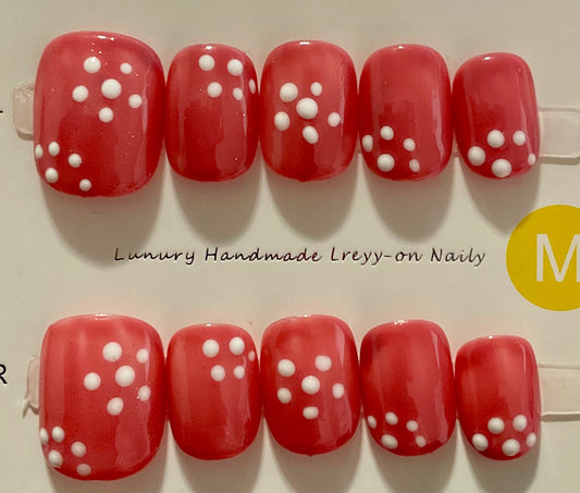Coral Polka Dot Press On Nails