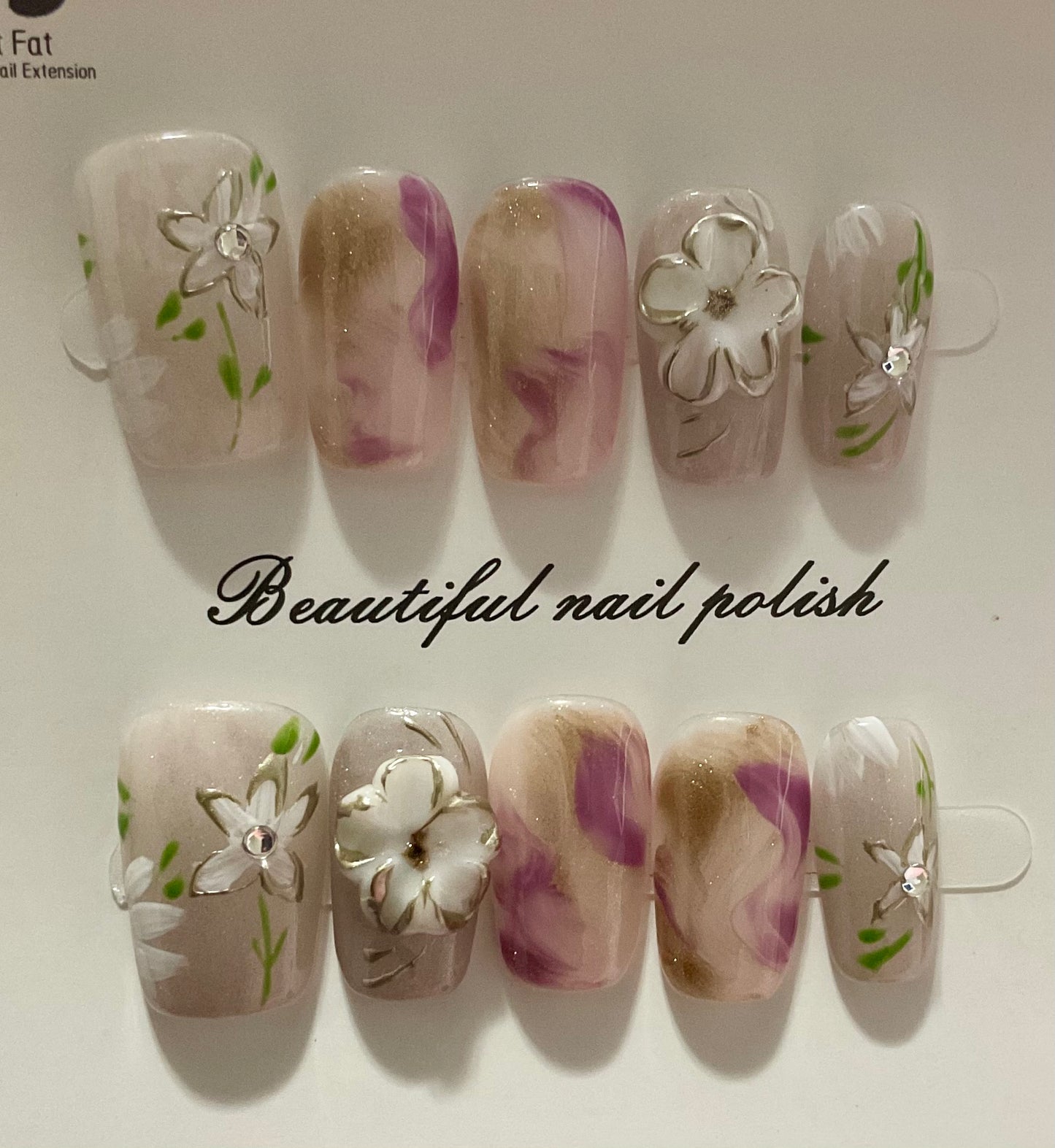 Pink Marble Floral Press On Nails