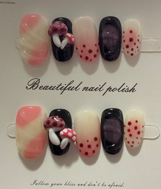 Forest Fantasy Pink & Black Press On Nails