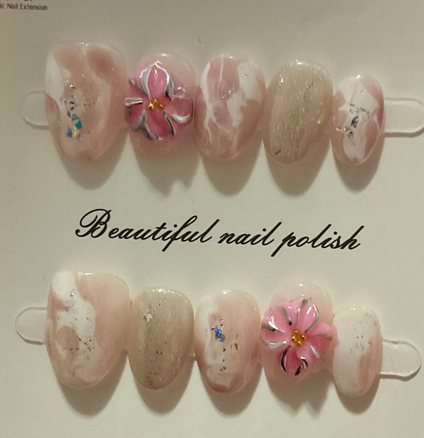 Pink Marble Floral Press On Nails