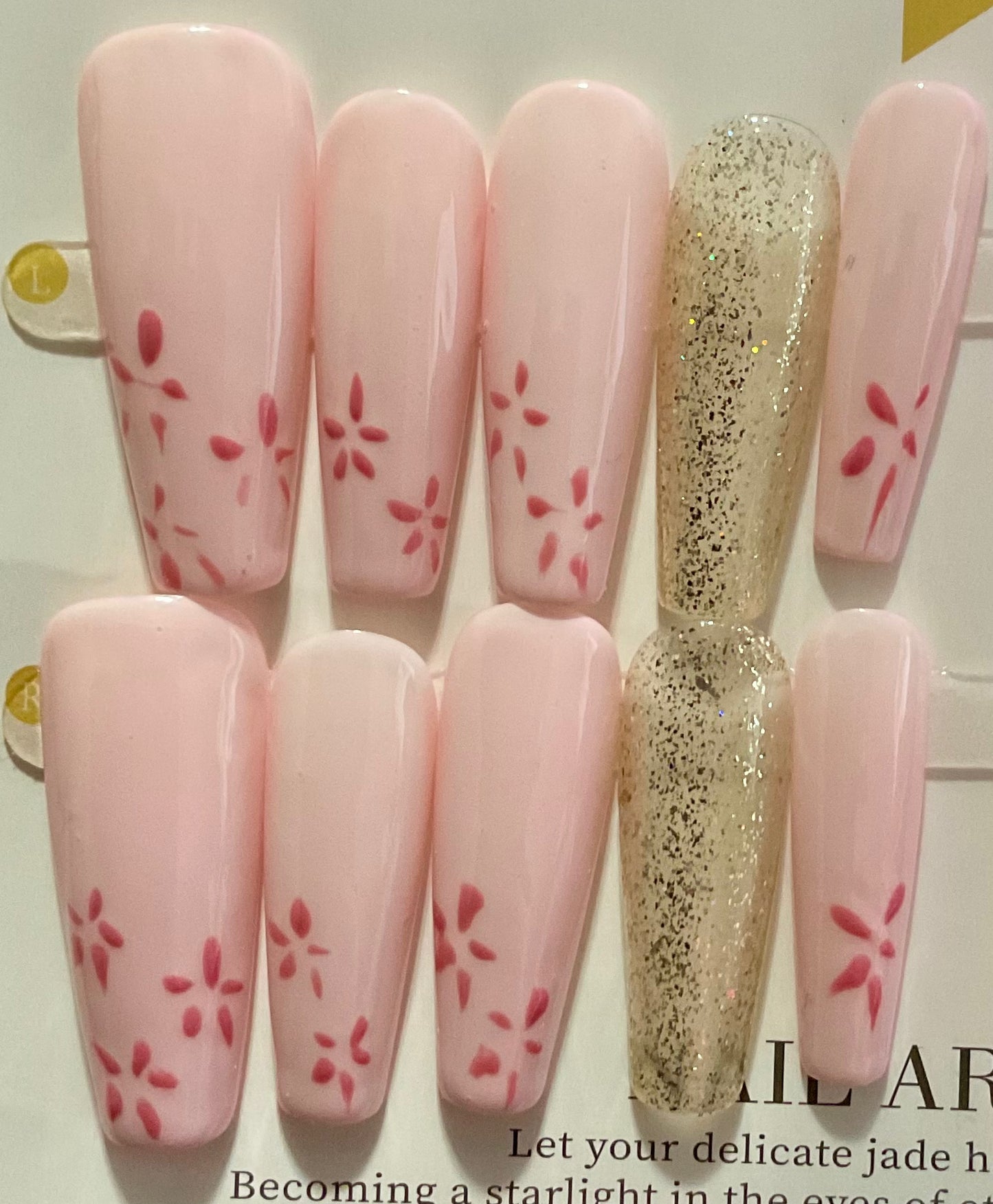 Blush Blossom Glitter Press On Nails