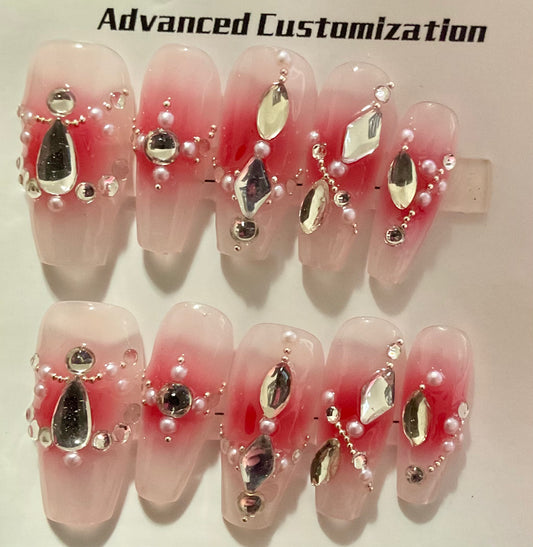 Pink Gradient Crystal Press On Nails