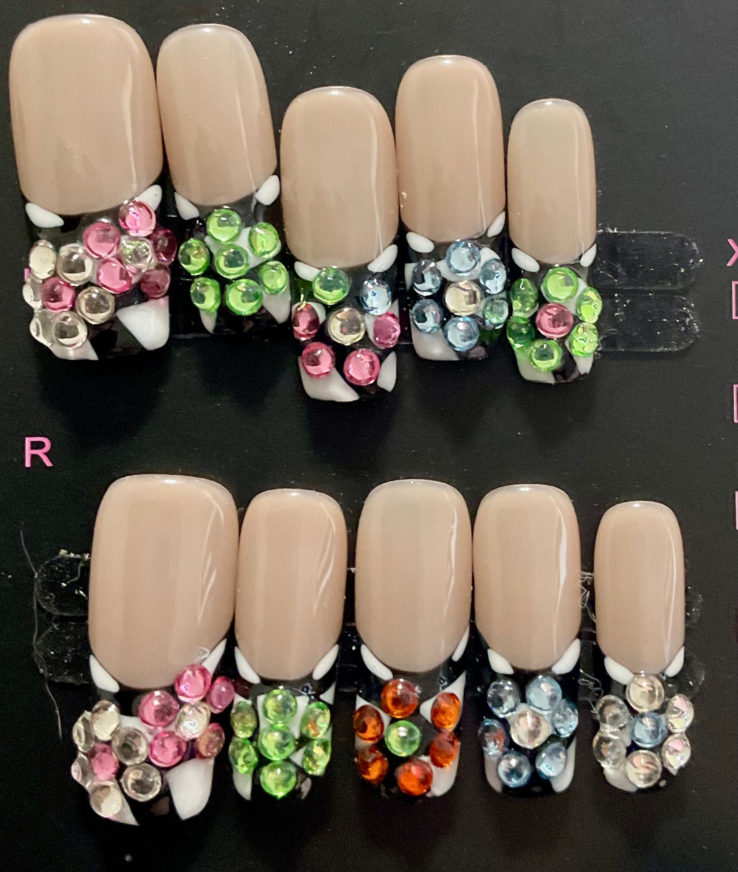 Checkered Floral Gem Press On Nails