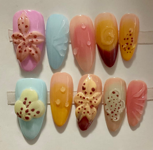 Gradient Blossom Press On Nails