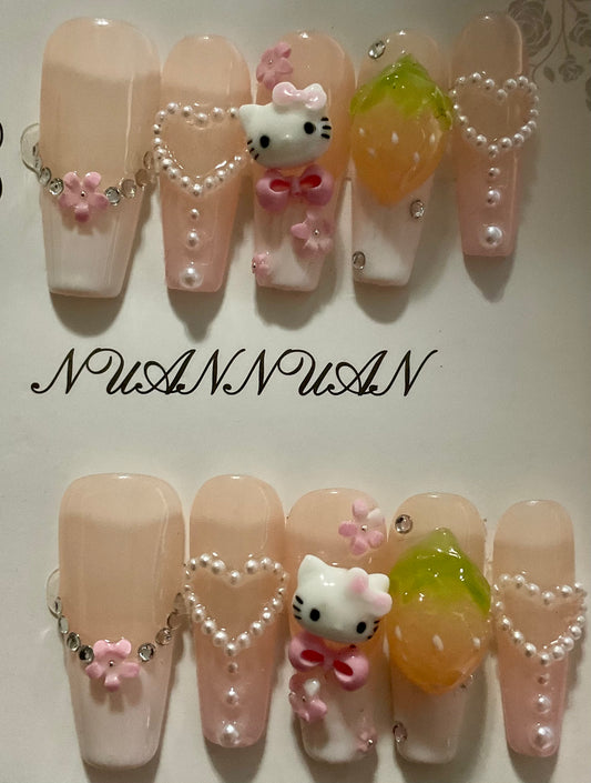 Nude Pink Floral & Fruit Press On Nails
