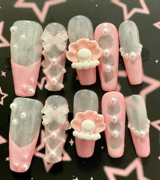 Pearl Petals Press On Nails