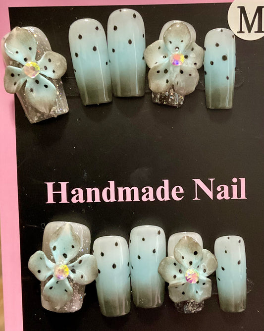 Polkas Dot Floral Press On Nails s