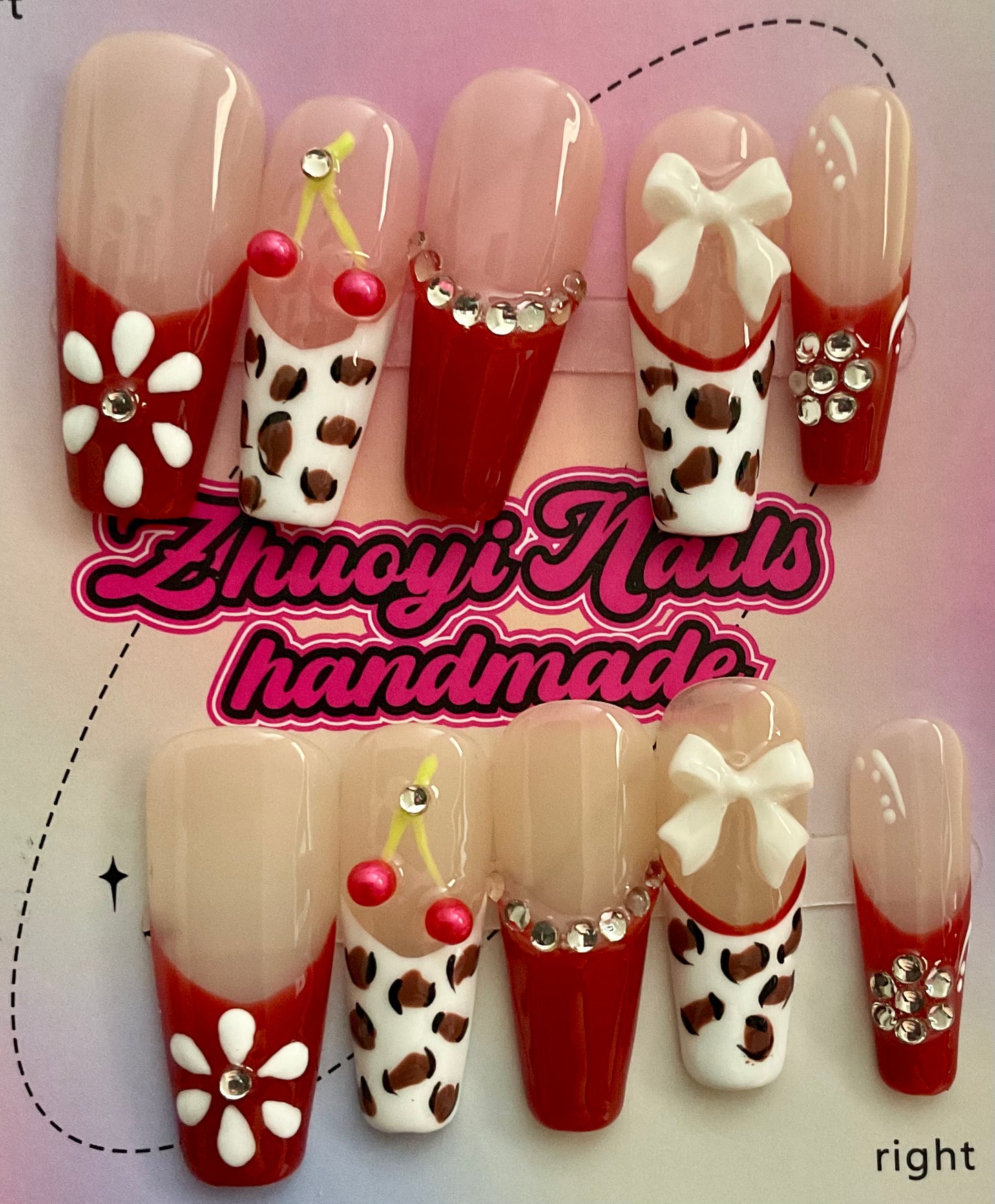 Cherry Leopard Glam Press On Nails