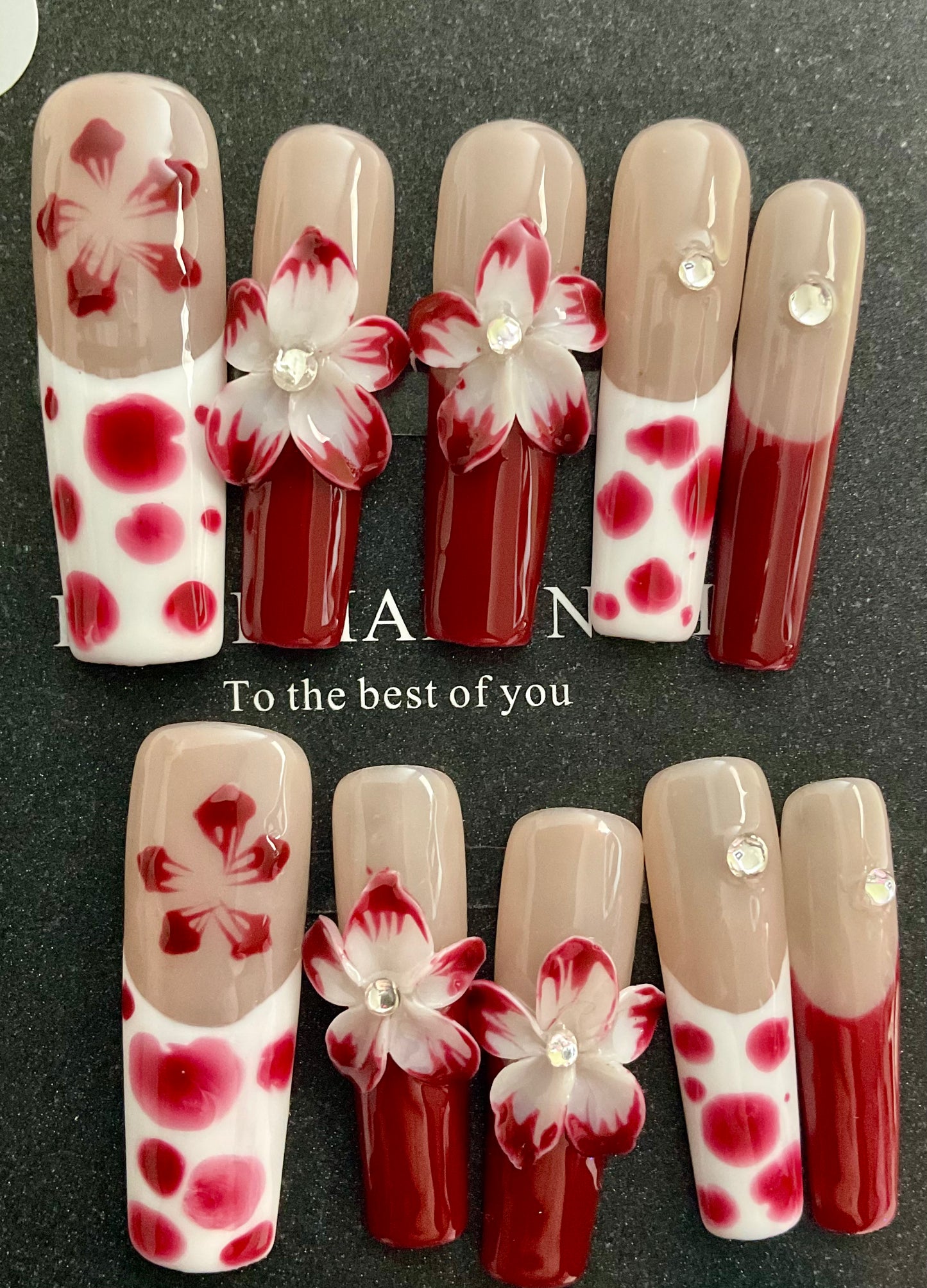 Burgundy Polka Dot Press On Nails